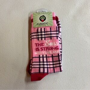 NWT “The Sass is Strong with this One” Pink Plaid Women’s Socks - One Size
